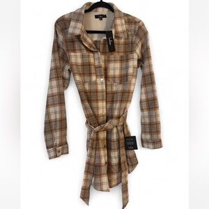 Lulu's Cream and Brown Plaid Dress